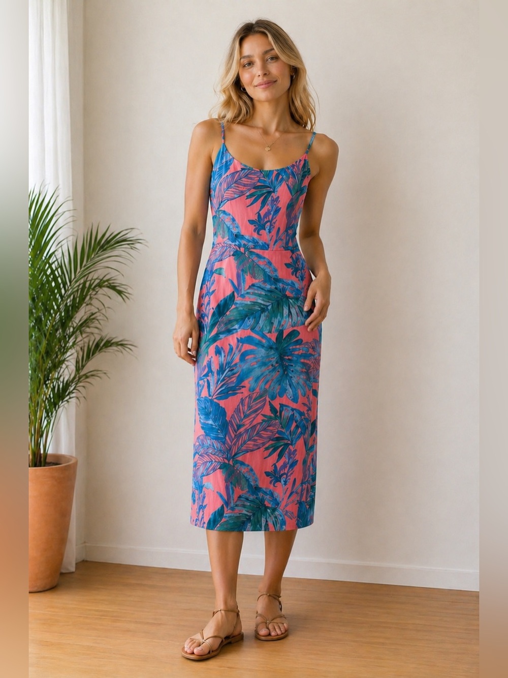 Cynthia Rowley Pink‎ and Blue Leaf Dress